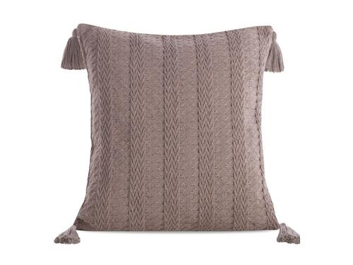 Dekoračná pletená obliečka na vankúš so strapcami - Boho, hnedá 45 x 45 cm